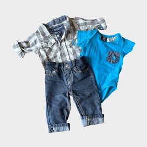 U.S. Polo Assn. 3-Pc Outfit Set Button-Up, T-Shirt, Jeans (White/Grey/Blue)